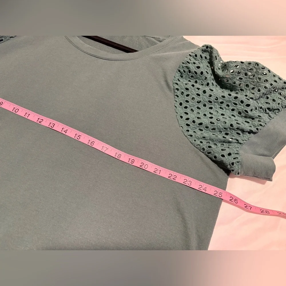 💙 2 for $25 Jane + Delancey - Eyelet Puff Sleeve Terry Shift Dress 2X Green - Picture 5 of 6
